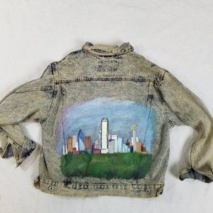 Awesome Handpainted Dallas Skyline Denim Jacket